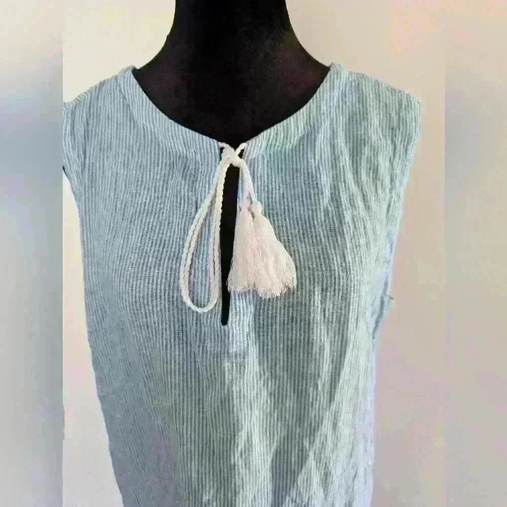 Tahari Women's Blue Striped Semi-Sheer Dress Cover-Up Size Medium Tassel Hem - Picture 10 of 12